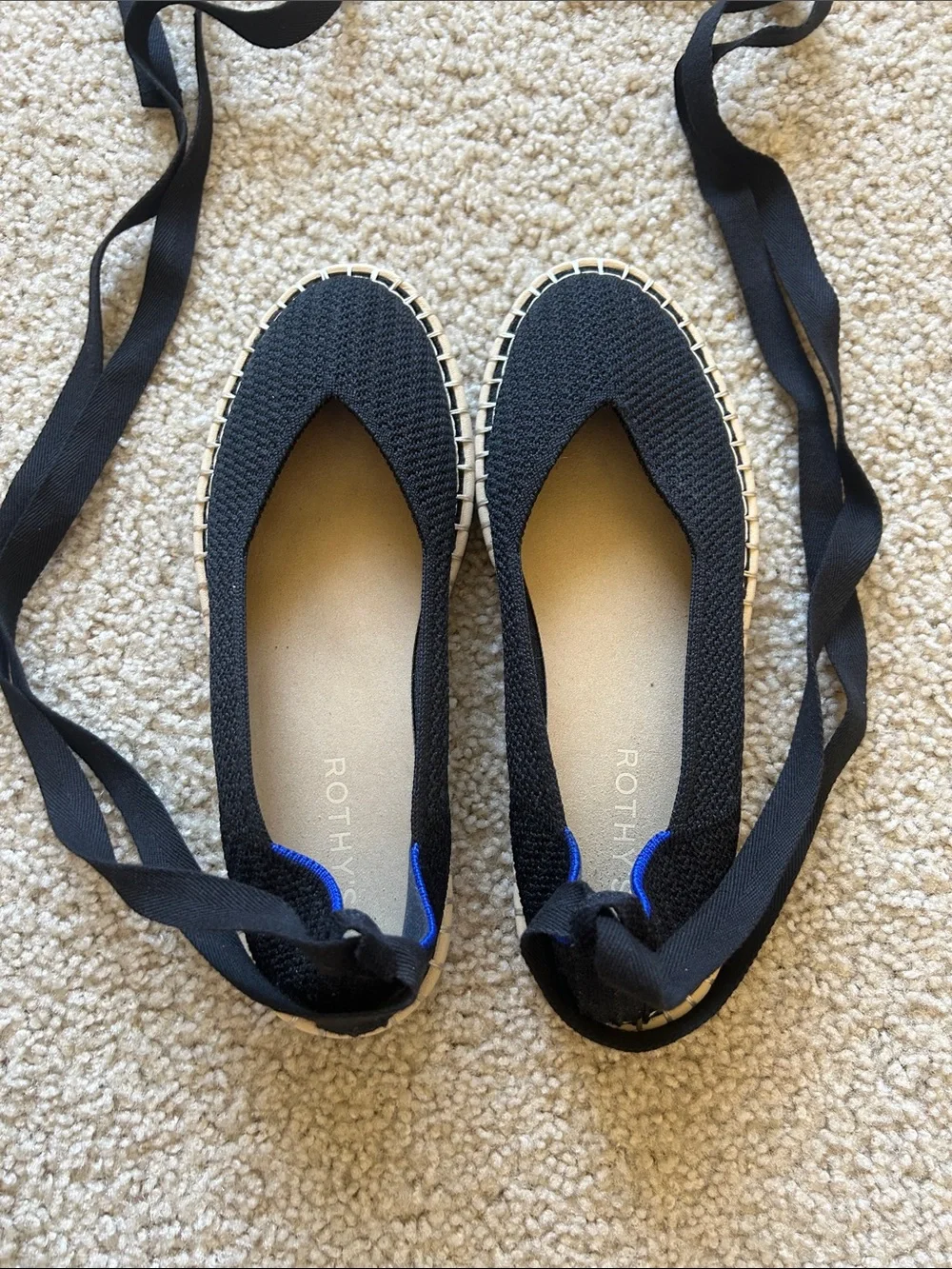 Rothy's Black Knit Espadrille Ballet Flats with Ankle Ties - Picture 5 of 5